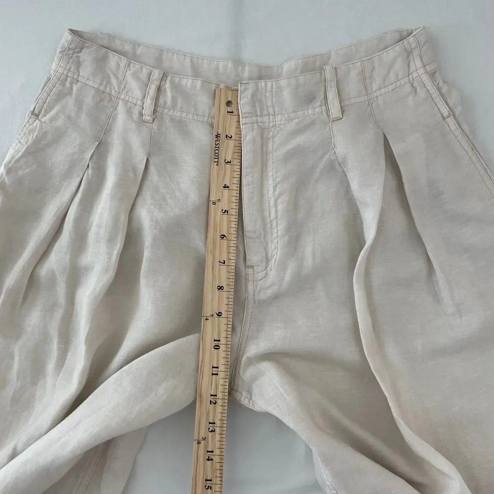 Free People Womens 4 Wide Leg Linen Lyocell Pants Ivory Beige Pleated Trousers